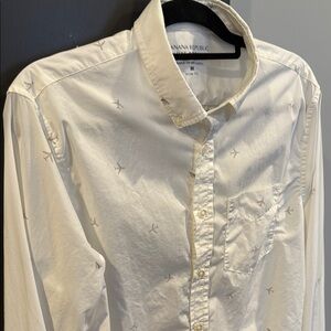 Banana Republic Luxe Poplin Airplane Print Shirt Men’s M Slim Fit White
